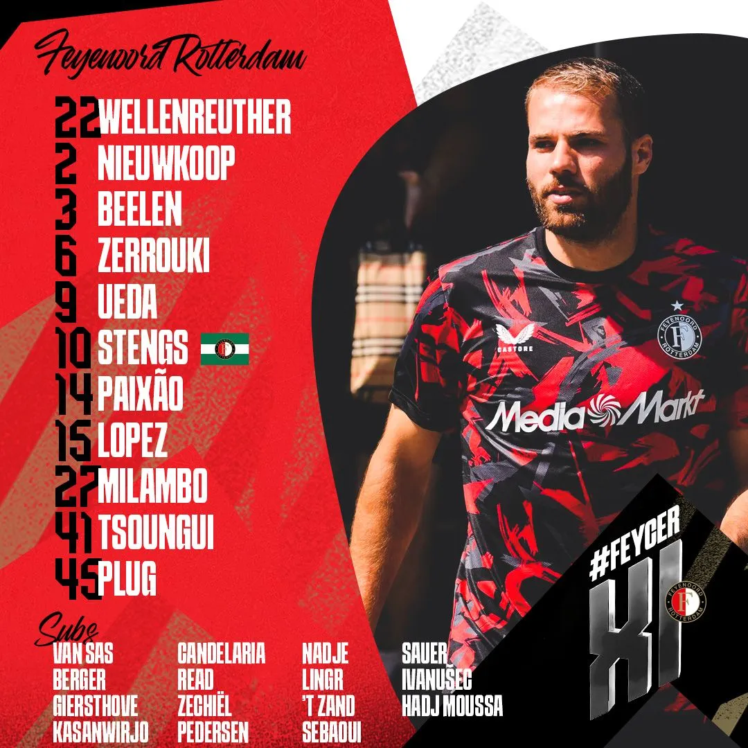 Opstelling Feyenoord: deze elf starten op een uitverkocht Varkenoord