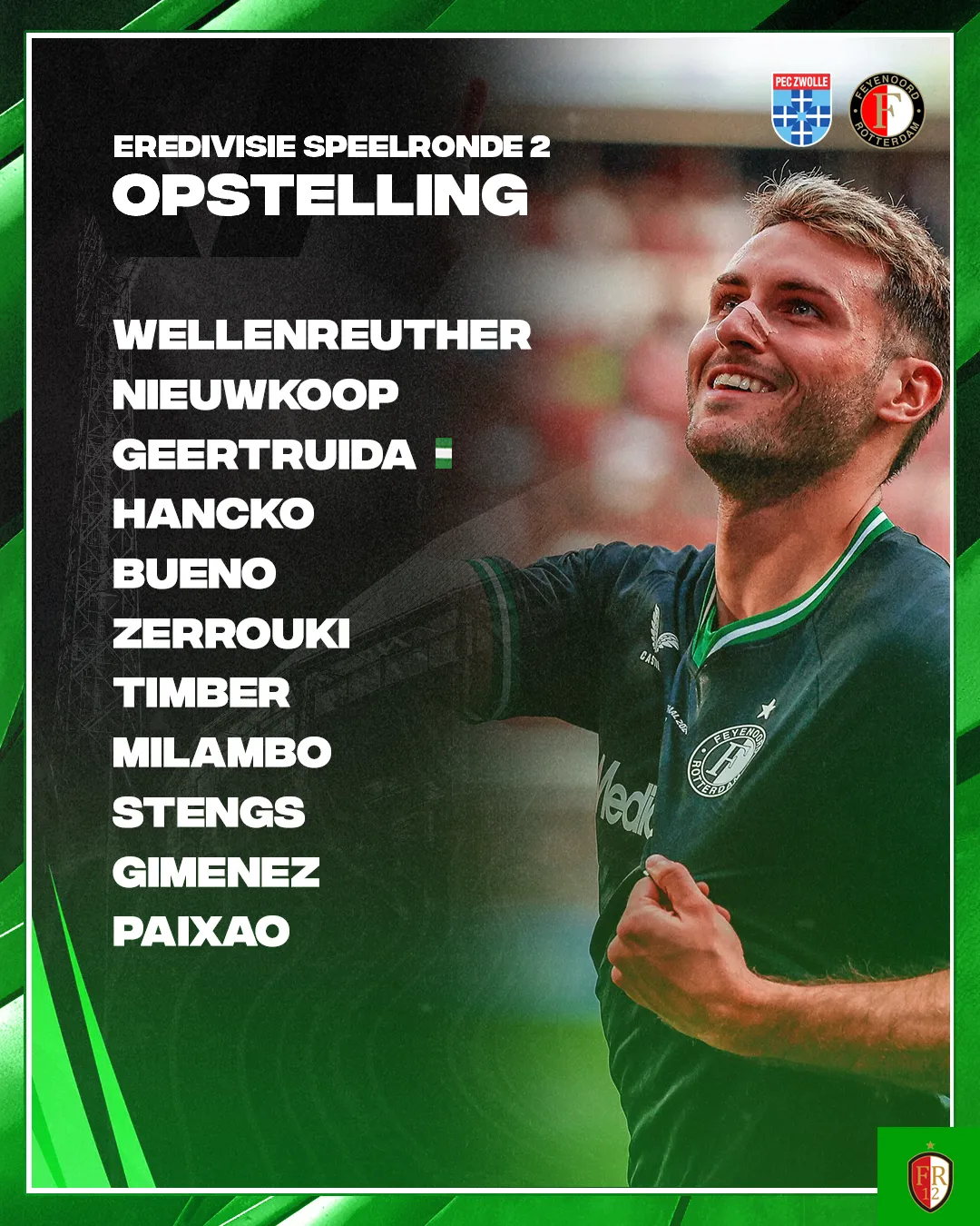 Met deze opstelling begint Feyenoord aan de uitwedstrijd tegen PEC Zwolle