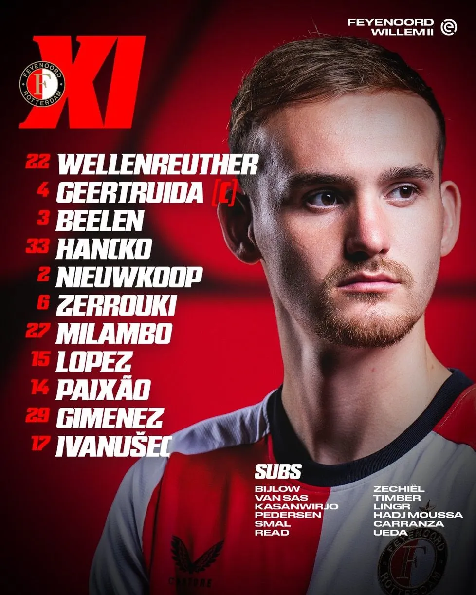 Opstelling Feyenoord: Priske moet noodgedwongen wijzigen