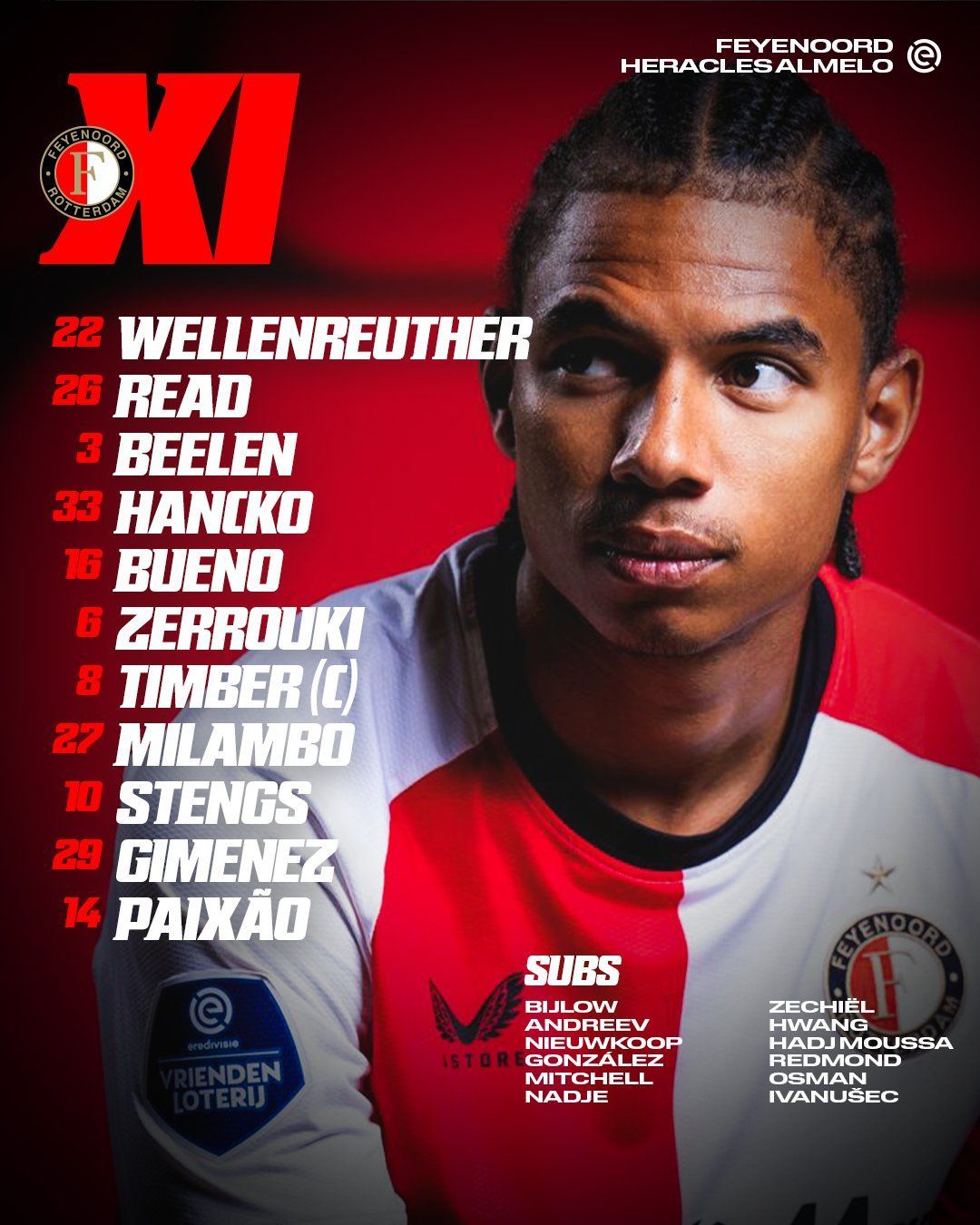 Opstelling Feyenoord: Zerrouki en Stengs in de basis