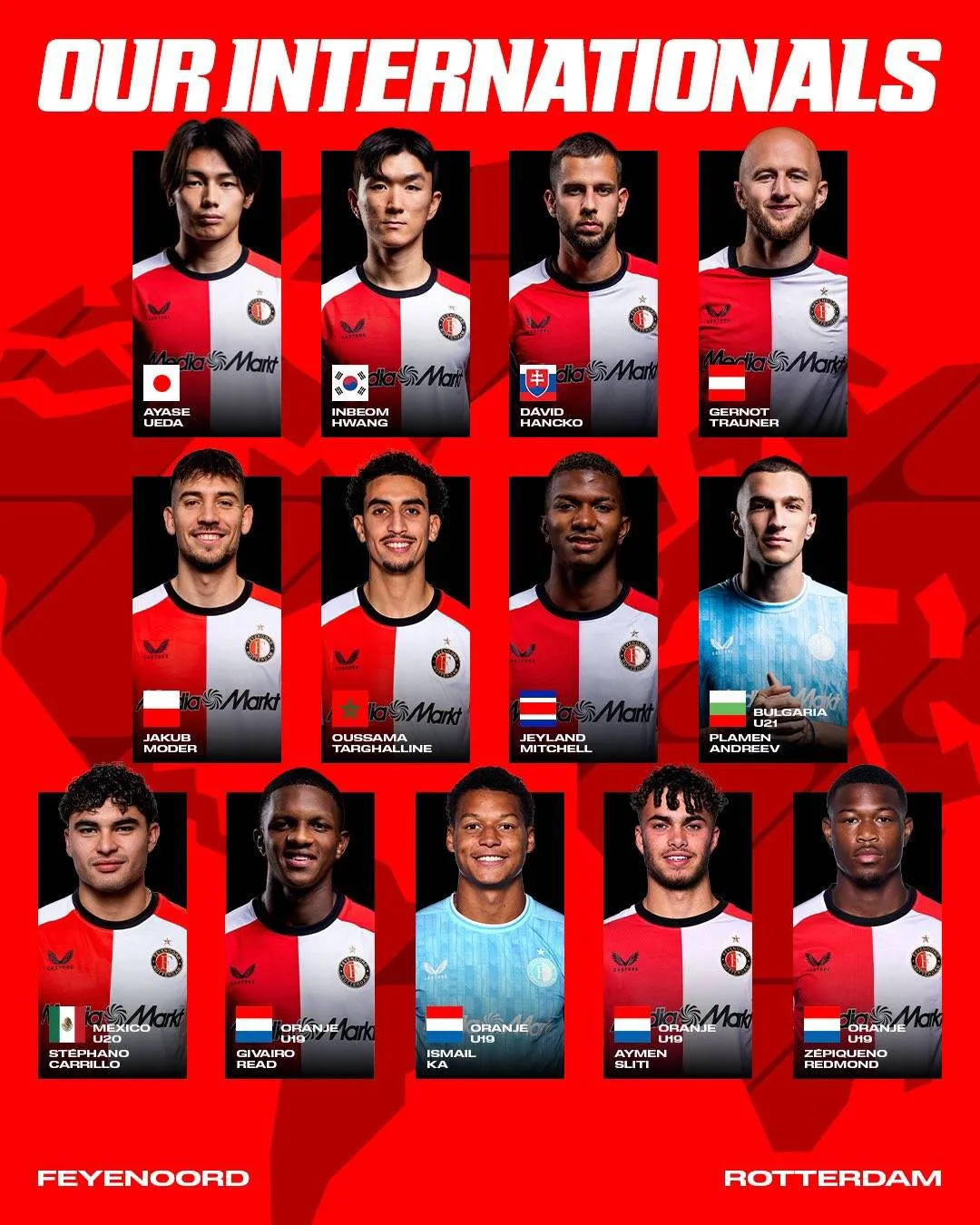 Overzicht internationals: deze Feyenoorders moet Van Persie missen