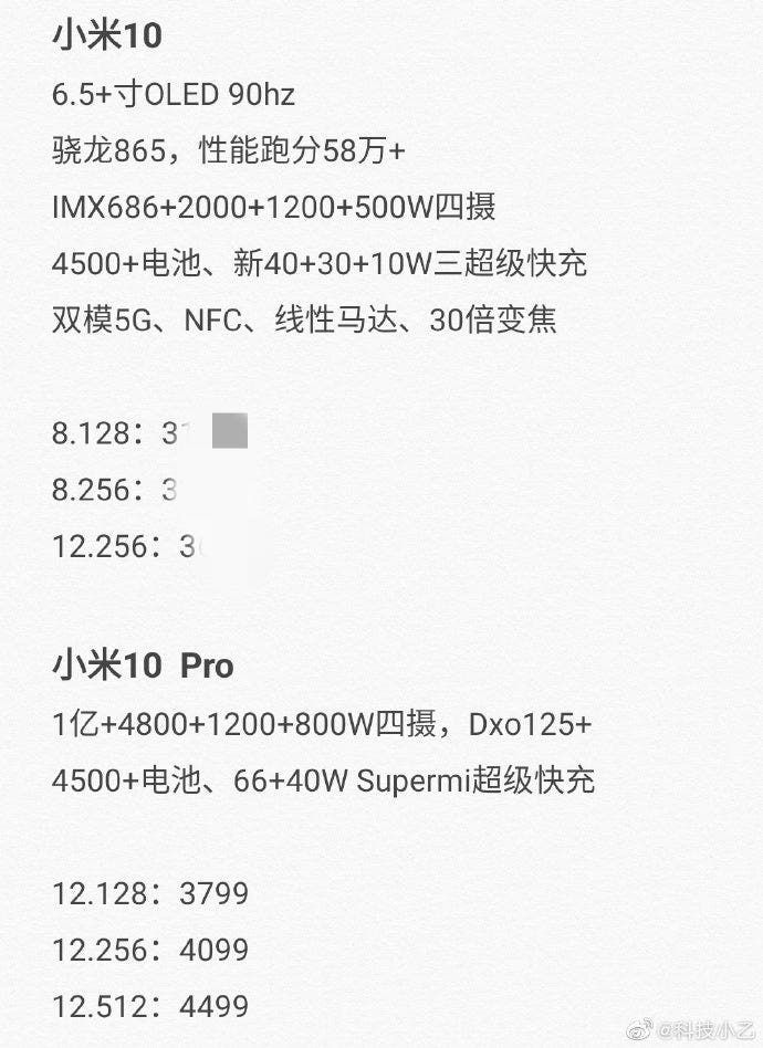 Xiaomi Mi 10 and Mi 10 Pro specifications leaked