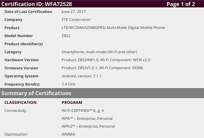 New ZTE phones get WiFi certified, run on Android 7.1.1 Nougat