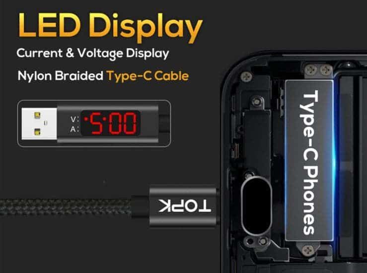 TOPK charging cable with LED display for just $1.07 !