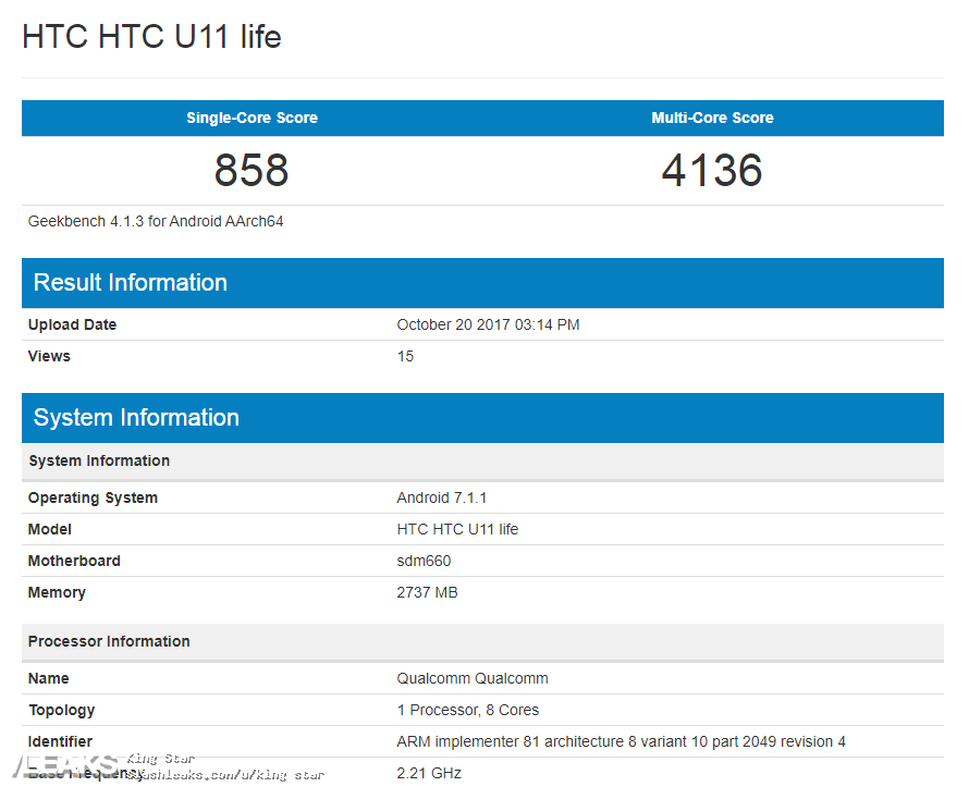 HTC U11 life appears on Geekbench with Snapdragon 660