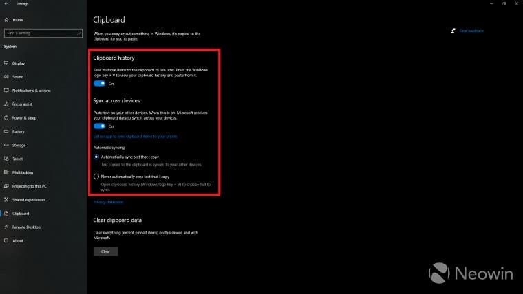 Microsoft made Windows 10 clipboard synchronized with Android devices