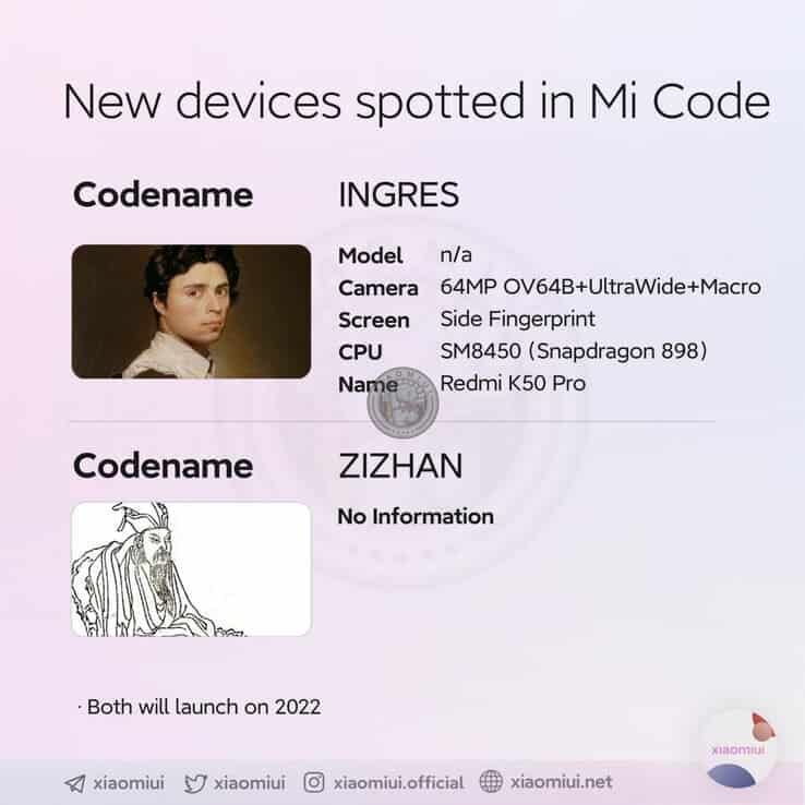 Redmi K50 Pro revealed in MIUI code:  to use SD898, & a 64MP camera