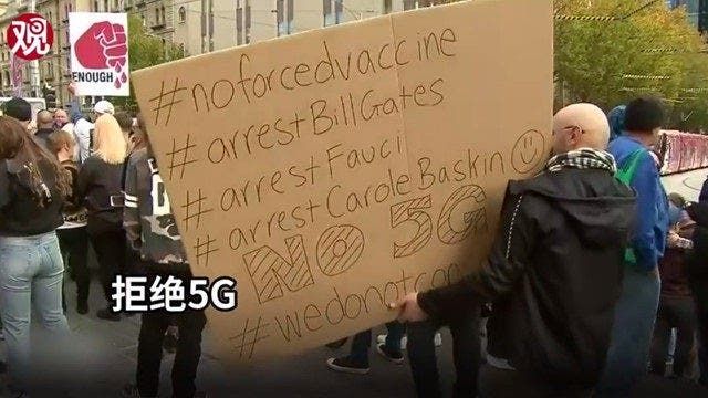 Hundreds of people in Melbourne, Australia, protest against 5G