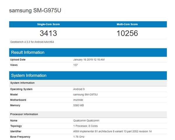 Qualcomm Snapdragon 855 on Galaxy S10
