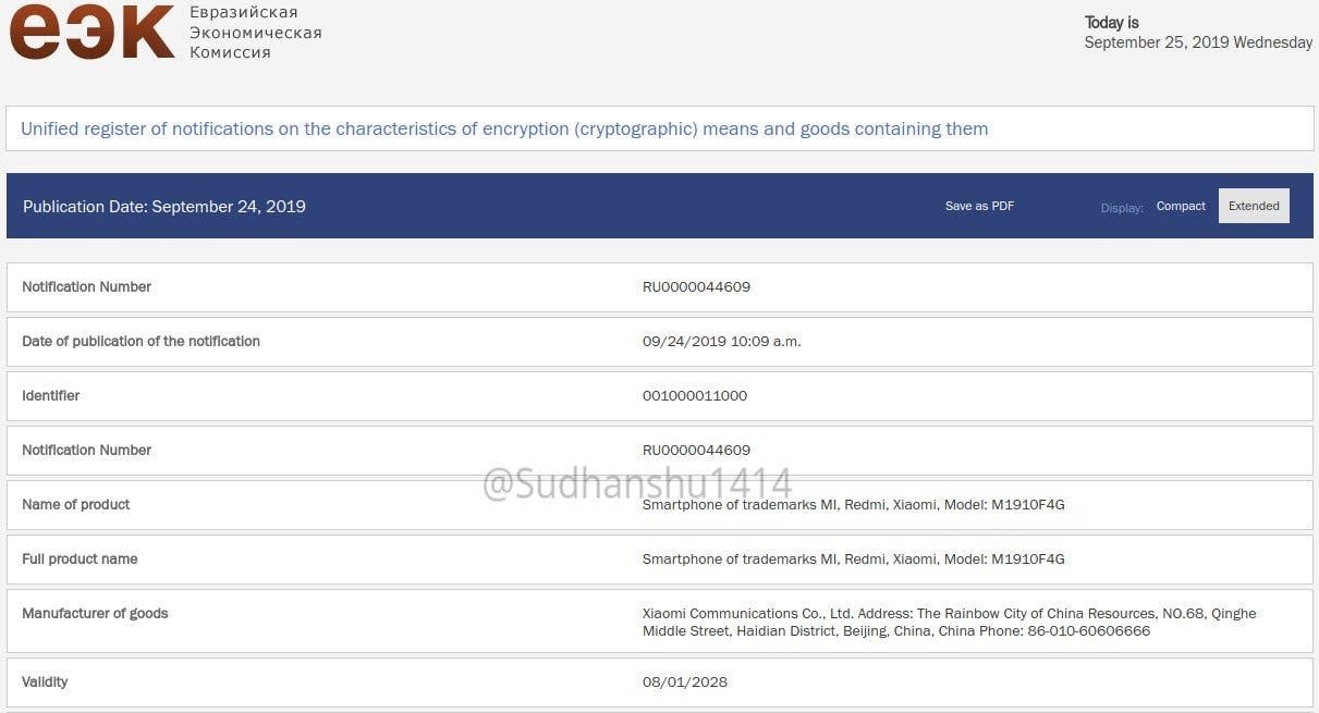 Xiaomi CC9 Pro gets EEC certification