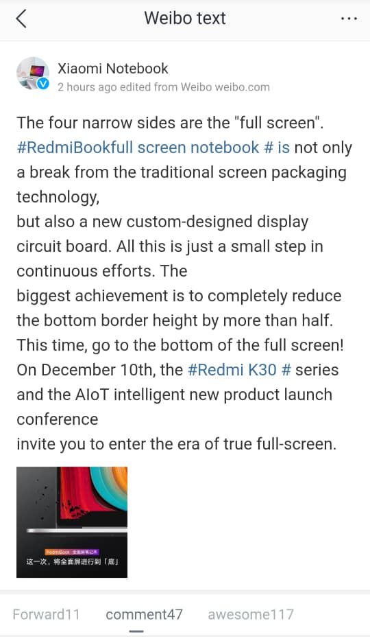 RedmiBook full-screen notebook to come with a custom display and thin bezels