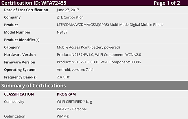 New ZTE phones get WiFi certified, run on Android 7.1.1 Nougat