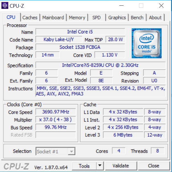 New CoreBook X performance test - i5-8259U same as MacBook Pro