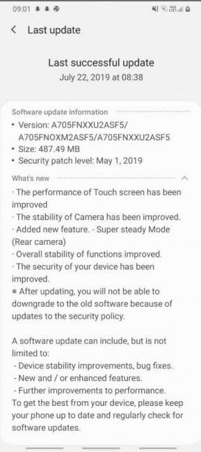 Samsung Galaxy A70 latest firmware update brings Super Steady video mode