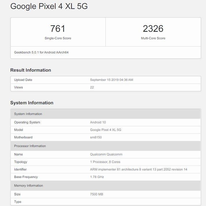 Google Pixel 4 XL 5G variant surfaces at GeekBench with 8GB of RAM and Snapdragon 855