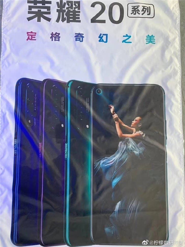 Honor 20 Poster Shows Punch-Hole Screen and Side Fingerprint Scanner