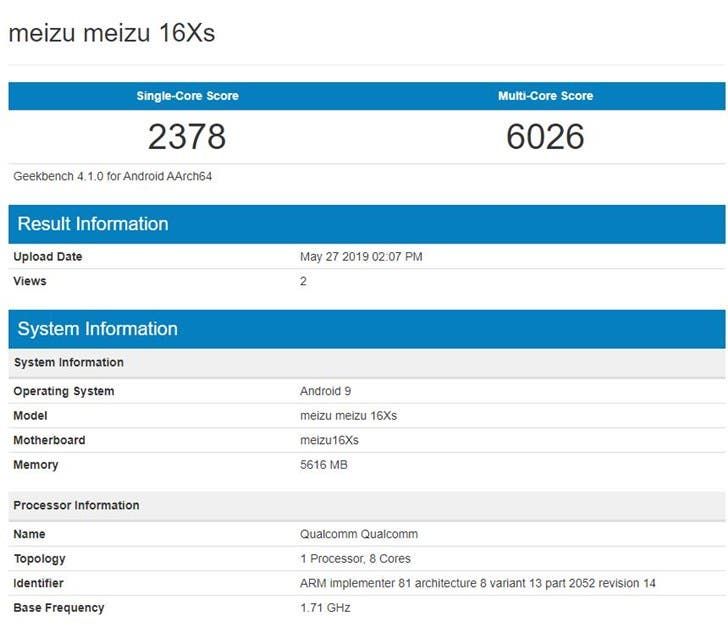Meizu 16Xs Leaked On GeekBench: Seems To Be A Mid-Ranger