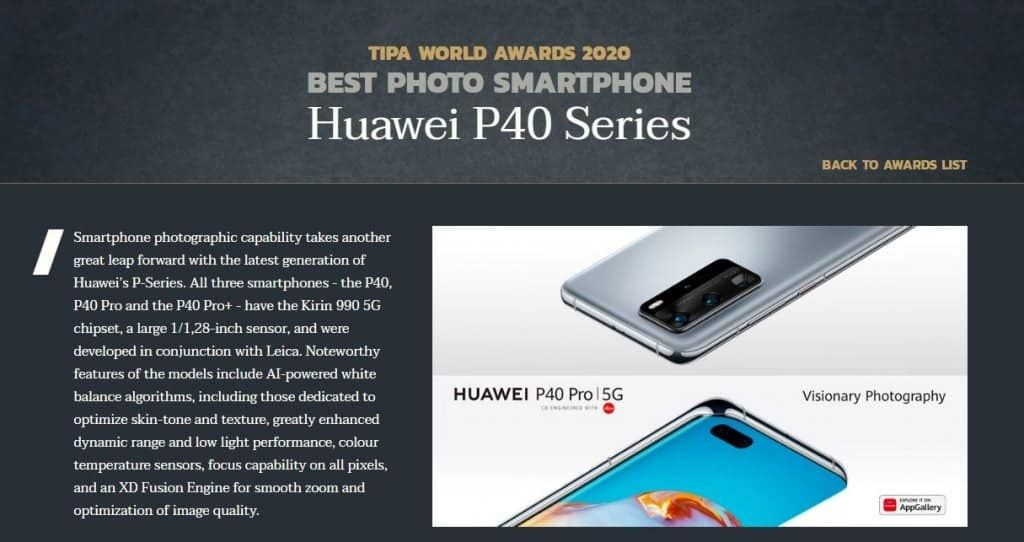 Huawei P40 series claim TIPA award for best pictures taken with a smartphone