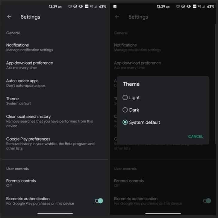Google Play Store gets Dark Mode switch, only available on Android 10