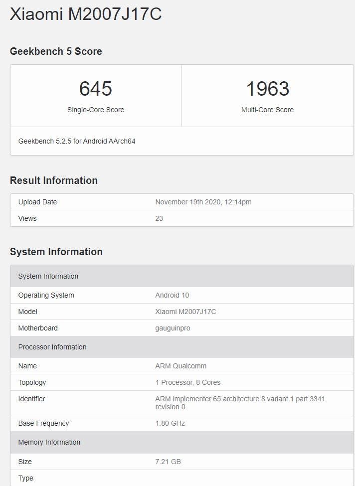 Redmi Note 9 Pro High-End Version Appeared In GeekBench