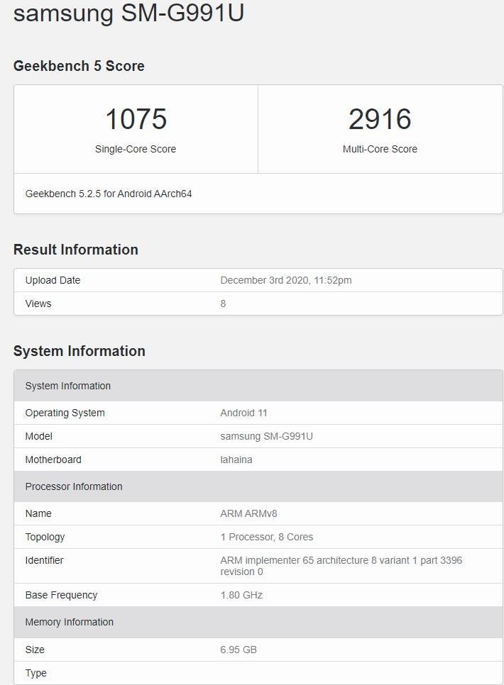 Samsung Galaxy S21 With Snapdragon 888 Appeared On GeekBench