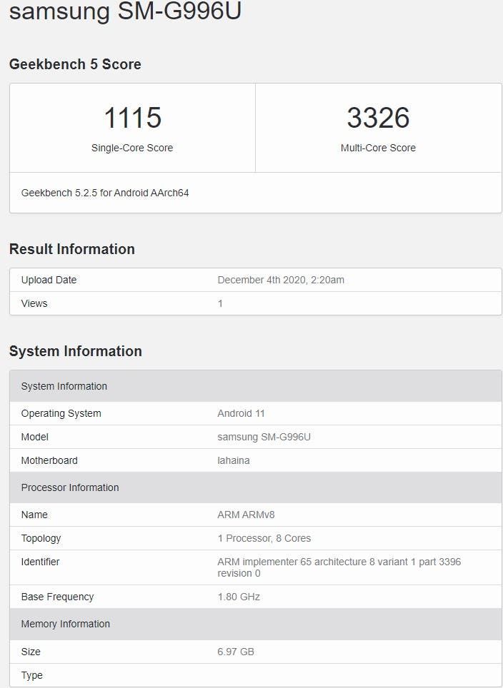 Samsung Galaxy S21 With Snapdragon 888 Appeared On GeekBench