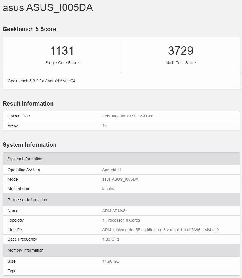 ASUS Rog Gaming Phone 4 (?) With 16GB RAM Appeared On GeekBench