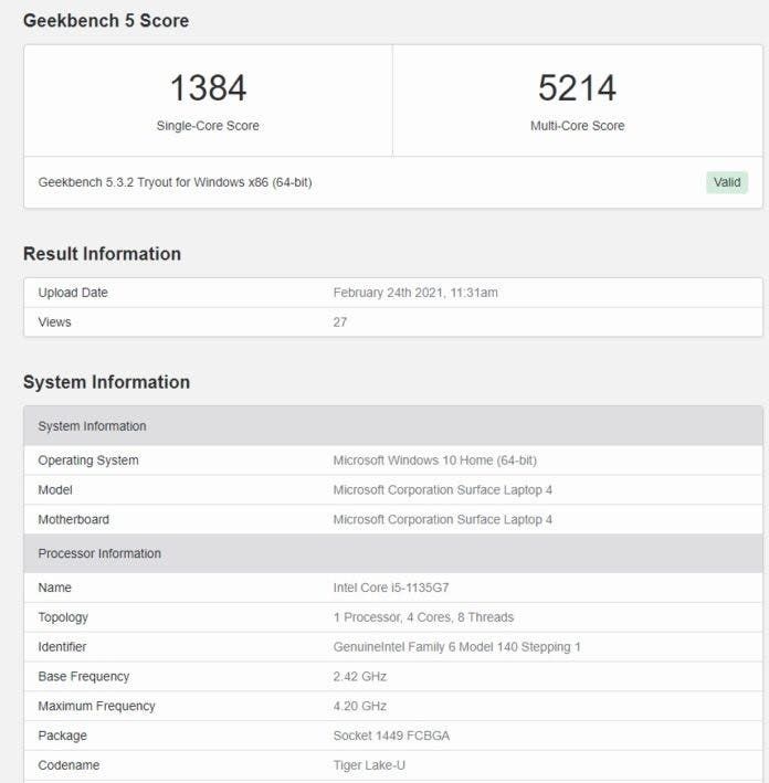 Surface Laptop 4 running on Intel Tiger Lake chip