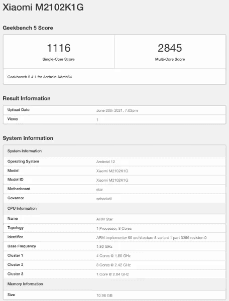 Xiaomi flagship with SD888 running on Android 12 appears on GeekBench