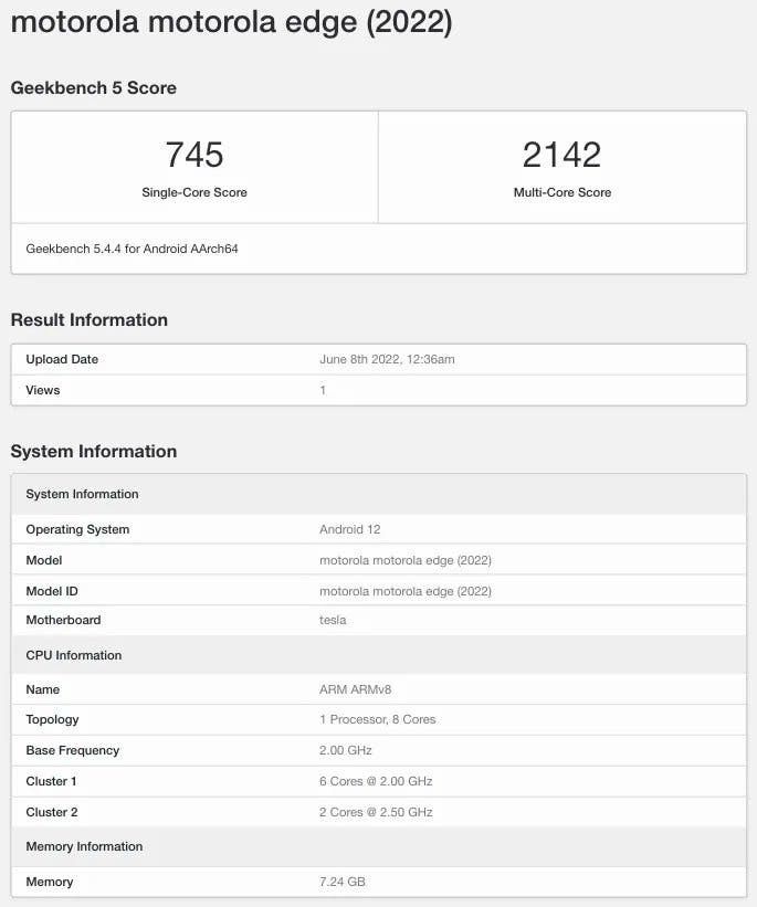 Motorola Edge 2022 Spotted In GeekBench With Dimensity 1050 Onboard