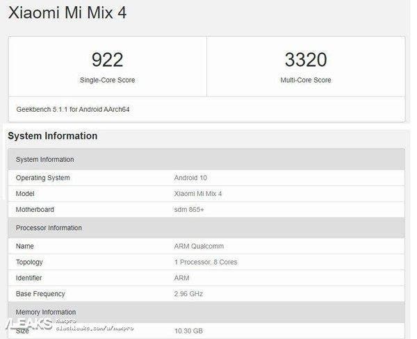 Xiaomi Mi MIX 4 Appeared On GeekBench, Sporting Snapdragon 865+