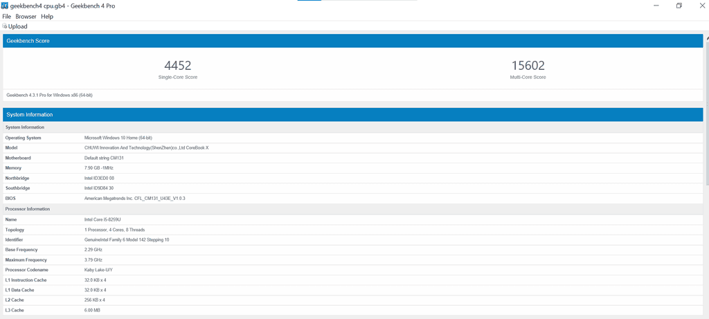 New CoreBook X performance test - i5-8259U same as MacBook Pro