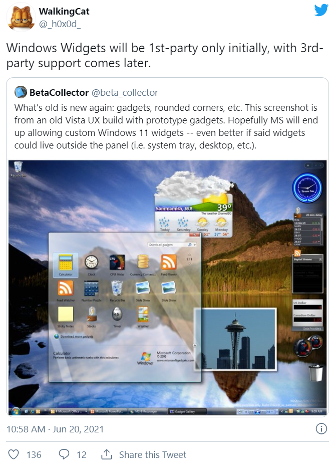 Microsoft Win11 will support third-party widgets
