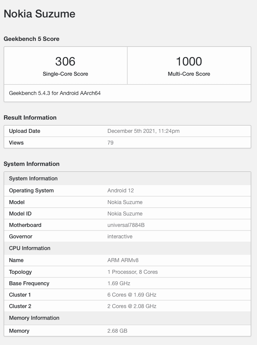 Nokia Suzume With Exynos 7884 Appeared In GeekBench