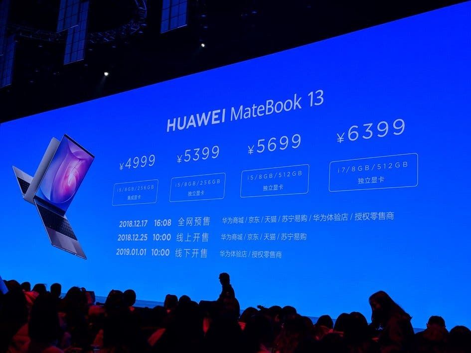 Huawei MateBook 13 Officially Unleashed, Starting at 4999 Yuan ($725)