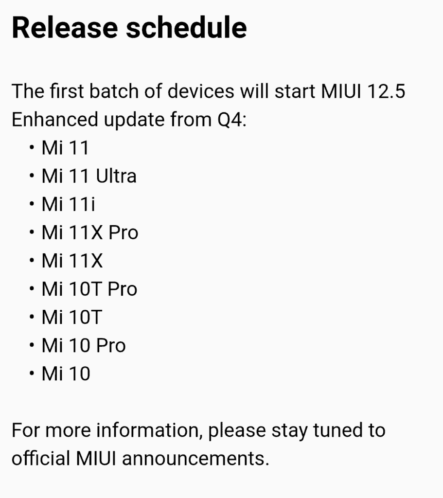 MIUI 12.5 Enhanced Version on 9 global models will get these benefits