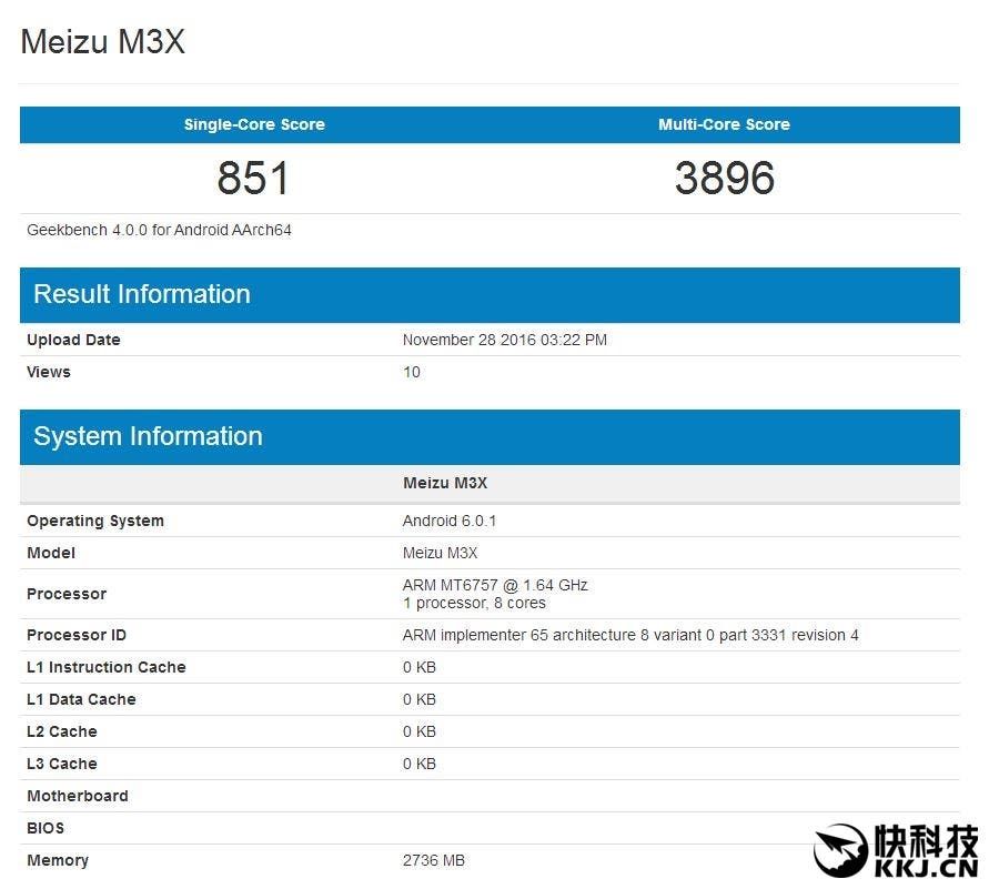 Meizu M3X spotted on GeekBench, shows Helio P20 and more