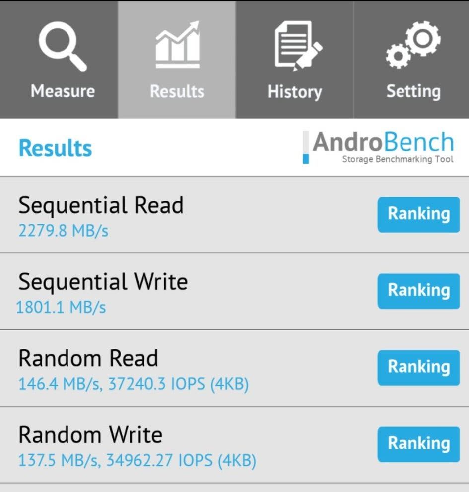 UFS 3.0 AndroBench Test Score Leaked, Twice More Than UFS 2.1