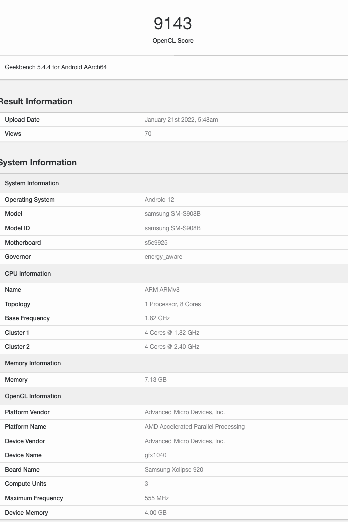 Samsung Exynos 2200 Appeared In GeekBench: Xclipse 920 GPU Scores Lost To A15