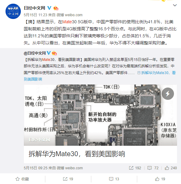 Huawei 5G phones use very few components from the U.S. (1%)