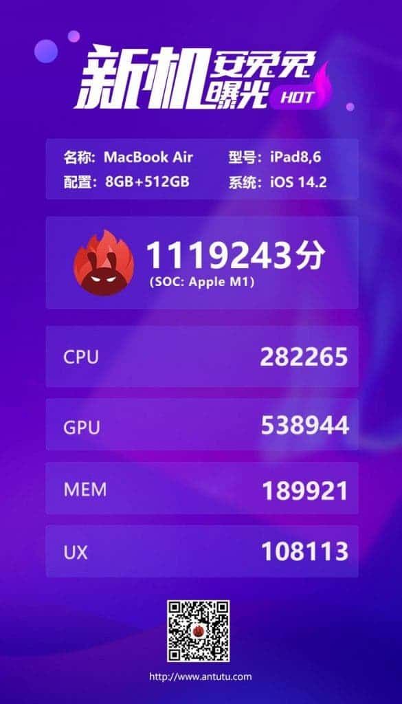 Apple M1 breaks AnTuTu benchmark crossing the 1 Million points barrier