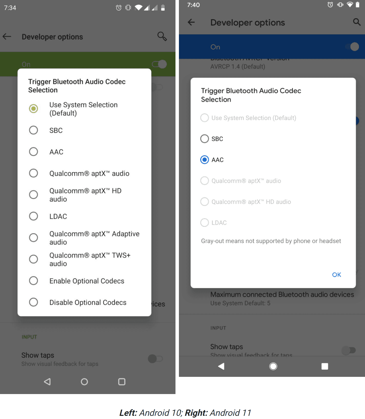 Android 11: Users can check encoding format which a Bluetooth Headset support