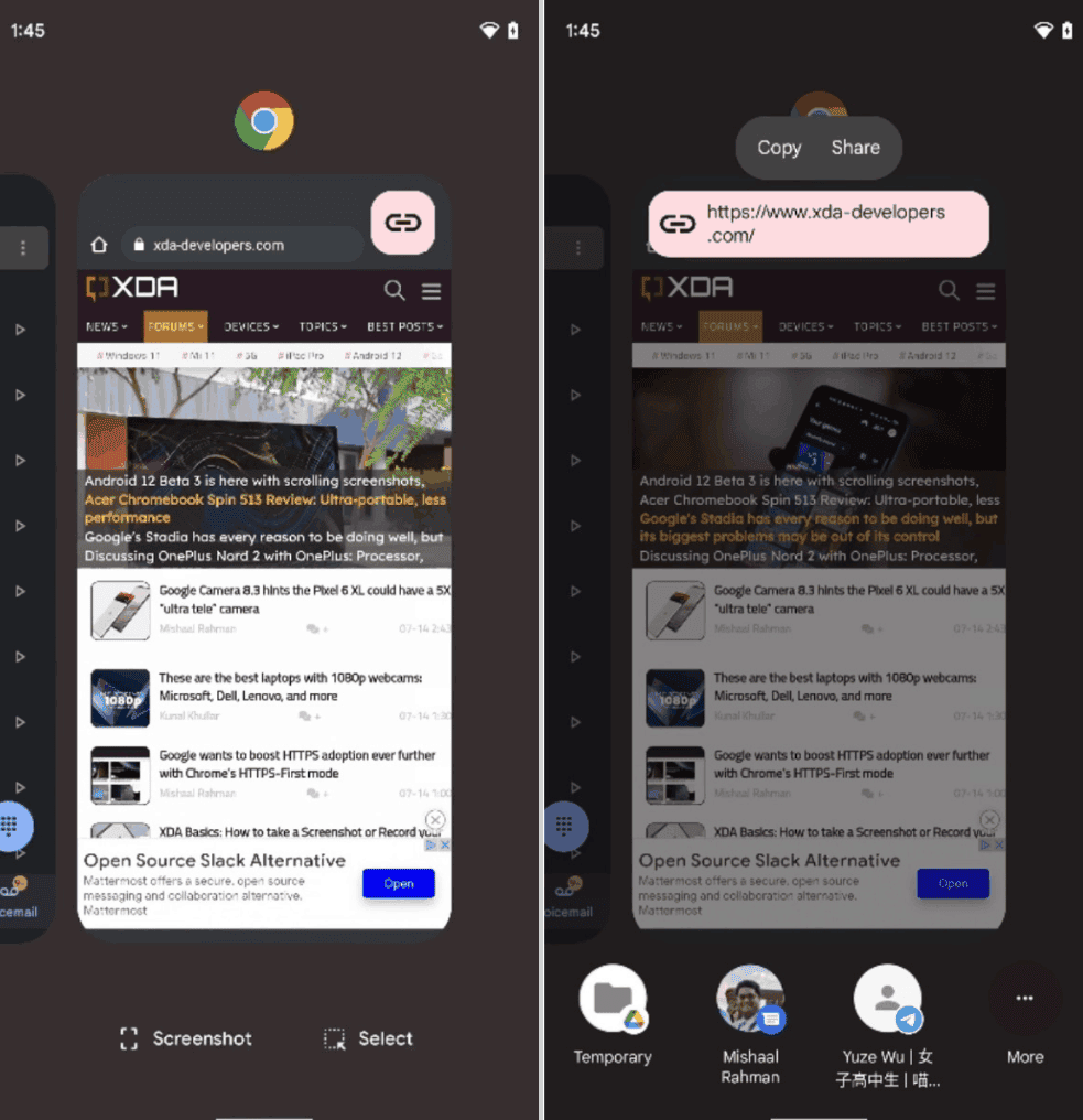 Android 12 improves URL sharing, making it easier to copy links