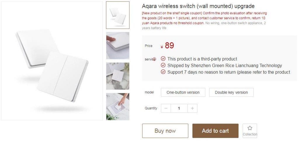 Xiaomi Aqara Wireless Switch (Upgrade) Released For 89 Yuan ($13)