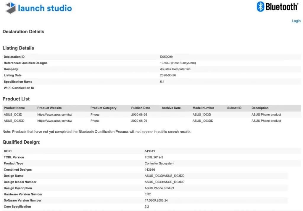 ASUS ROG Gaming Phone 3 passed Bluetooth SIG certification
