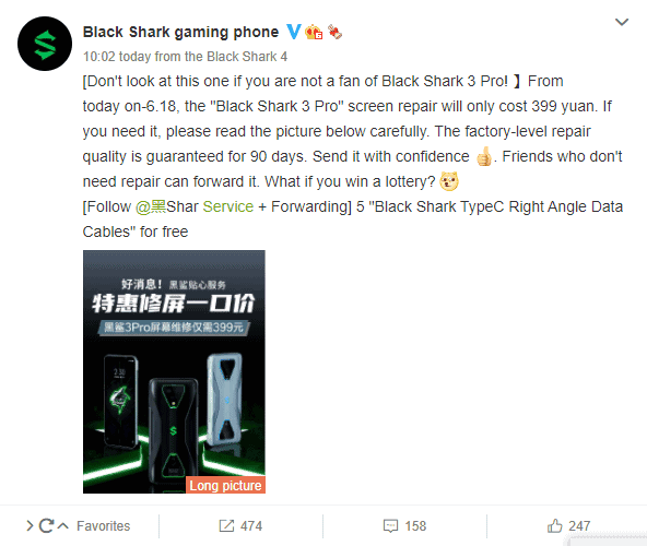 BlackShark 3 Pro screen repair will only cost 399 yuan ($62)