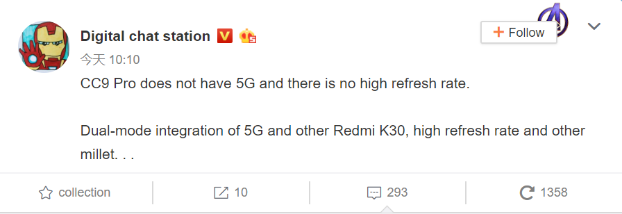Xiaomi CC9 Pro will not support 5G or high refresh screen