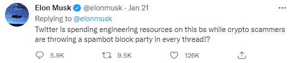 Elon Musk criticizes Twitter's NFT avatar feature as "annoying"