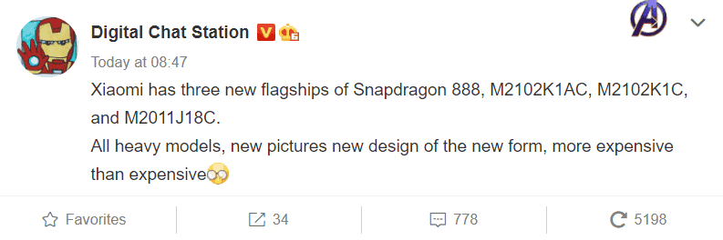 Xiaomi to release three top flagship smartphones with SD888 SoC