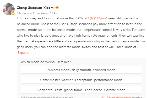 Over 90% of Xiaomi 12 Pro users choose balanced mode over extreme mode